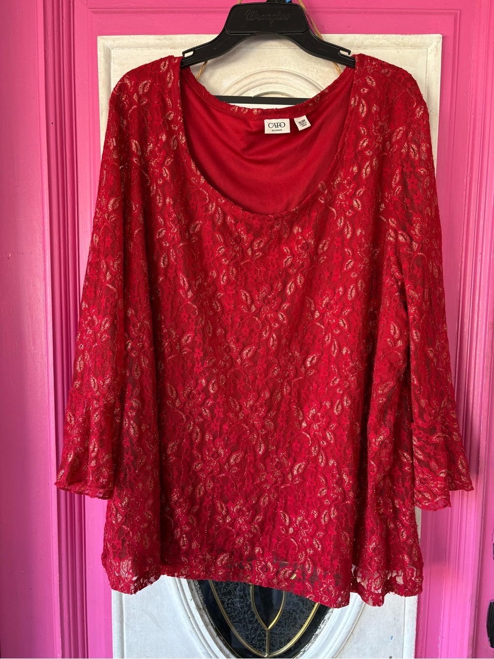 Cato Red Lace Scoop Neck Women's Top